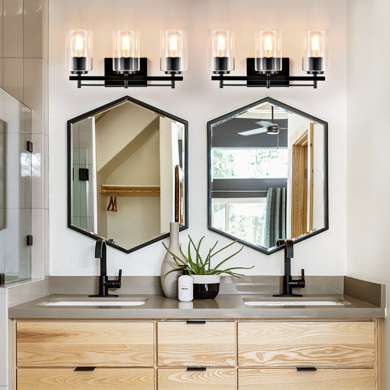 Bathroom Lighting Fixtures: 3-Light Bathroom Vanity Light Over Mirror with Clear Glass Shade, Wall Lamp for Mirror, 3