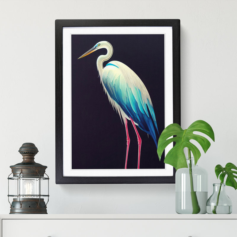 Heron Bird Cyberpunk - Wall Art, 64cm H x 46cm W x 2cm D, Oak