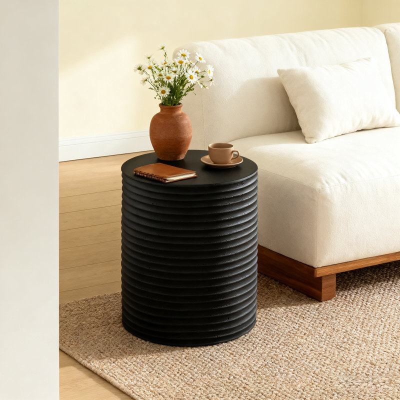 Cylindrical Round Side Table Magnesium Oxide Sofa Table 35x44cm, Black