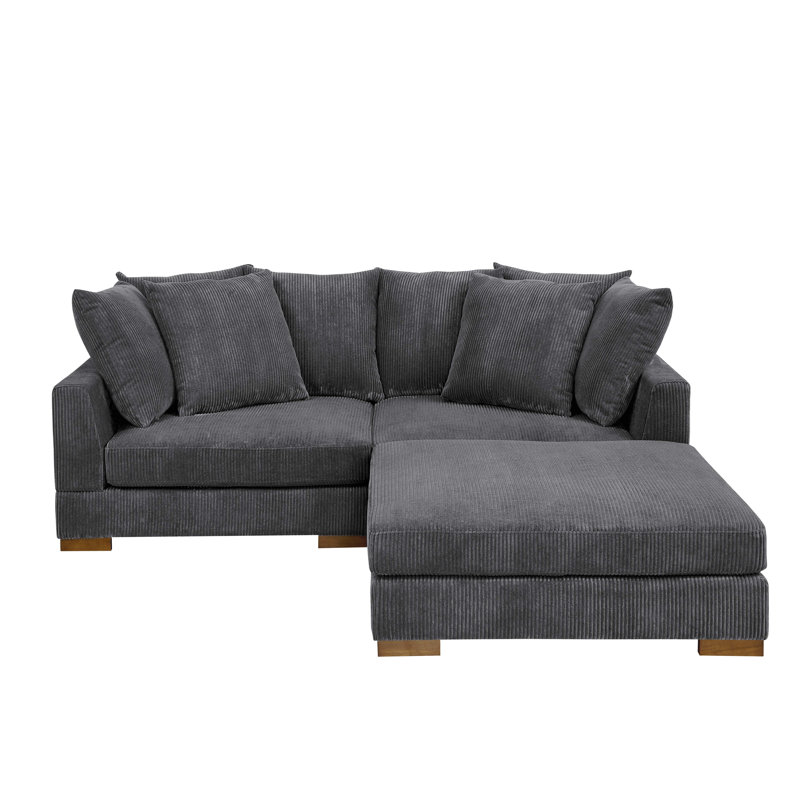 Canapé modulaire rembourré 3 pièces Aurbree, Velours côtelé gris