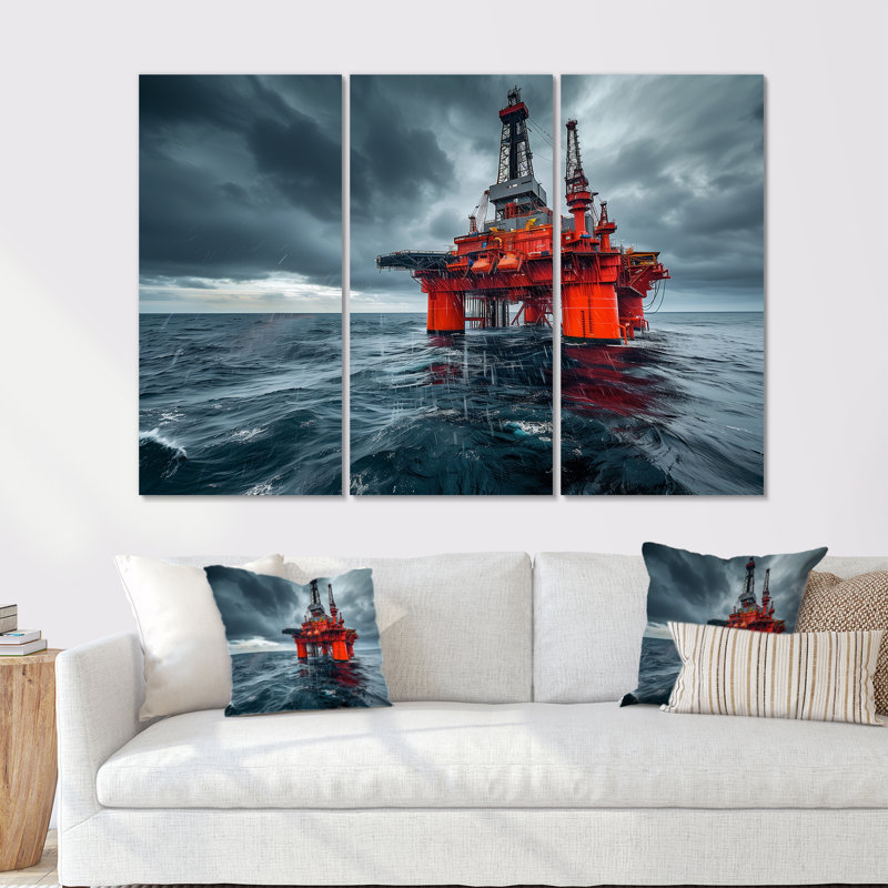 Ensemble de salon mural rouge / gris Winter Drilling Dynamics, H 40 po x l 60 po x P 1 po