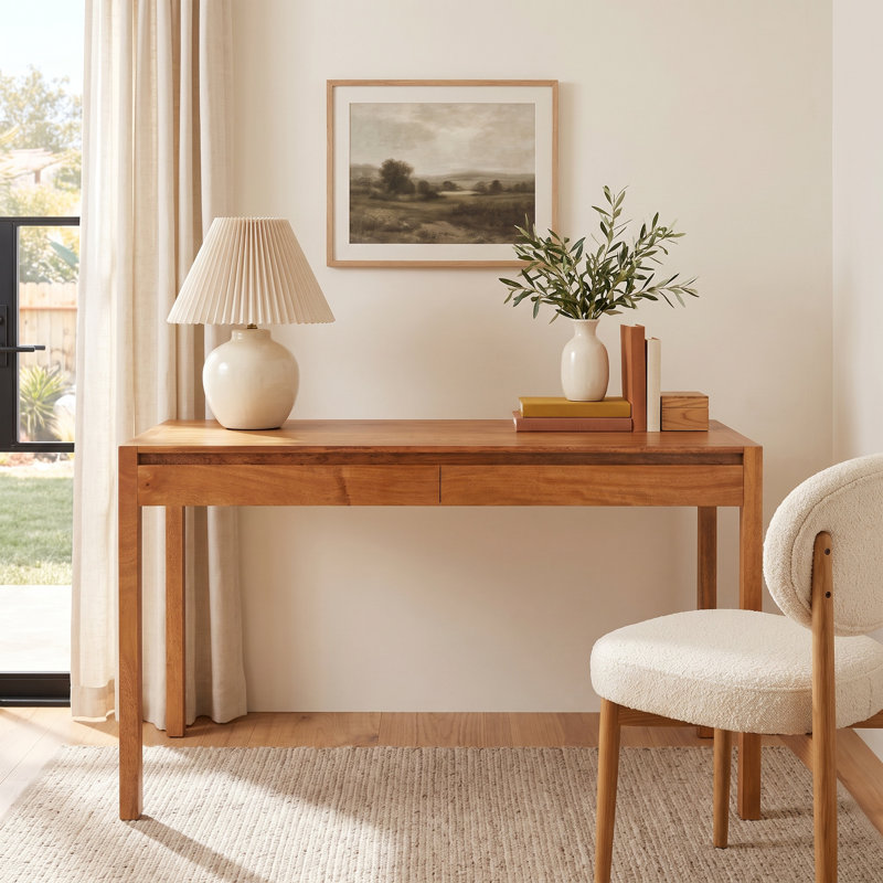 Stills 48" Solid Wood 2-Drawer Writing Desk, Mid Tone Honey