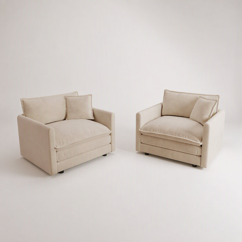 Ensemble de 2 chaises d'appoint, fauteuils rembourrés en chenille haut de gamme, chaises d'appoint de salon avec coussin décoratif, chenille café clair