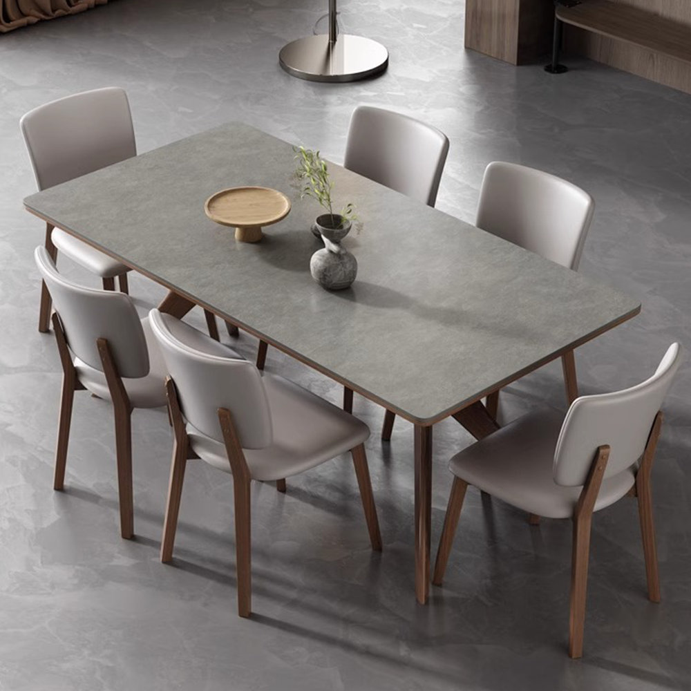 Greyleigh Minimalist Gray Rectangular Rock-Plate Table Chair ...