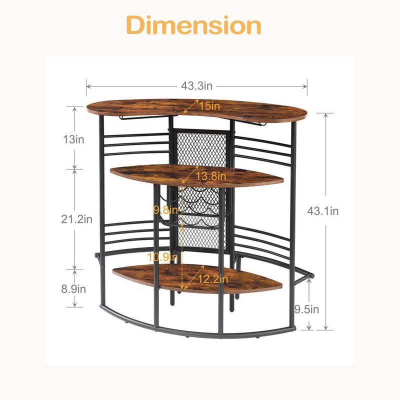 Table de bar ovale avec comptoir en bois et rangement pour bouteilles de vin