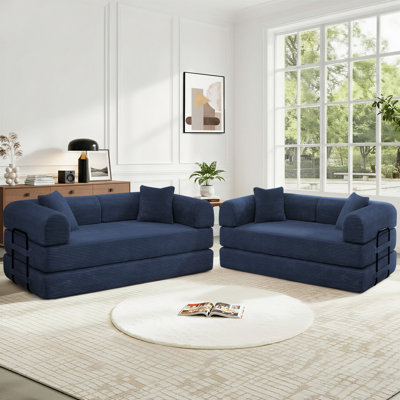 2 - Piece Corduroy Living Room Set, Compression Sleeper Sofa Bed Cloud Couch Set - No Assembly Required