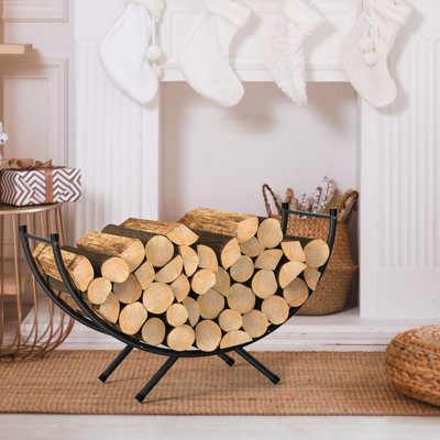 32 Inch Half Curved Firewood Log Rack Heavy Duty Steel Wood Storage Holder For Indoor Outdoor Fireplace Patio Backyard Camping