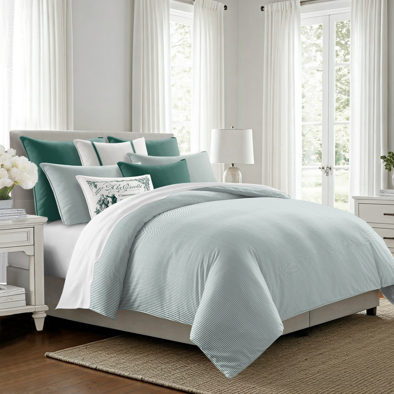 Jaxon Stripe Cotton Reversible Coverlet Set, Cal.King Coverlet/Bedspread + 2 King Shams, Evergreen