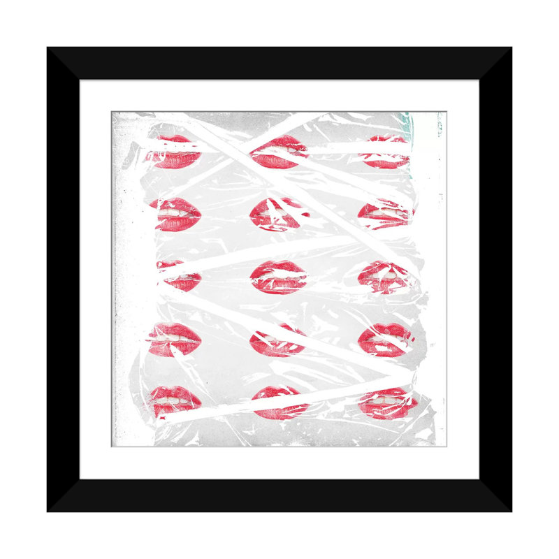 «Lips» par Teis Albers, impression sur toile, H 24 po x l 24 po x P 1 po, Papier d'art encadré noir, Blanc