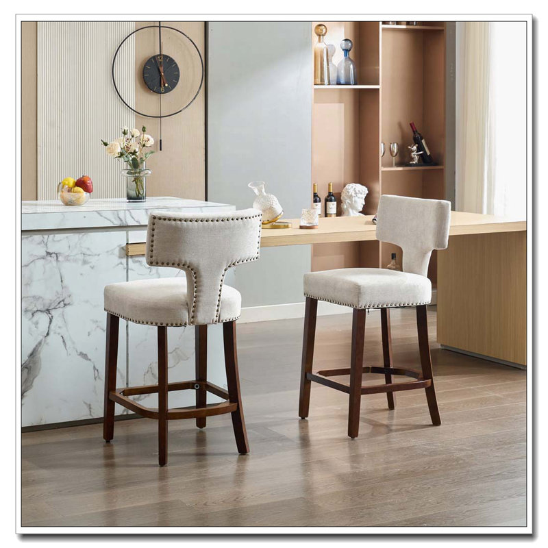 Hauteur de 2 tabourets de bar, fauteuil d'appoint rembourré Farmhouse, Beige