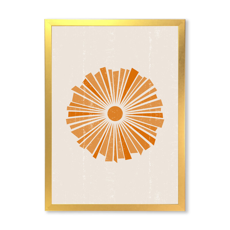 Art mural abstrait sur toile, impression de soleil minimaliste - soleil rayonnant orange minimal I, Cadre doré