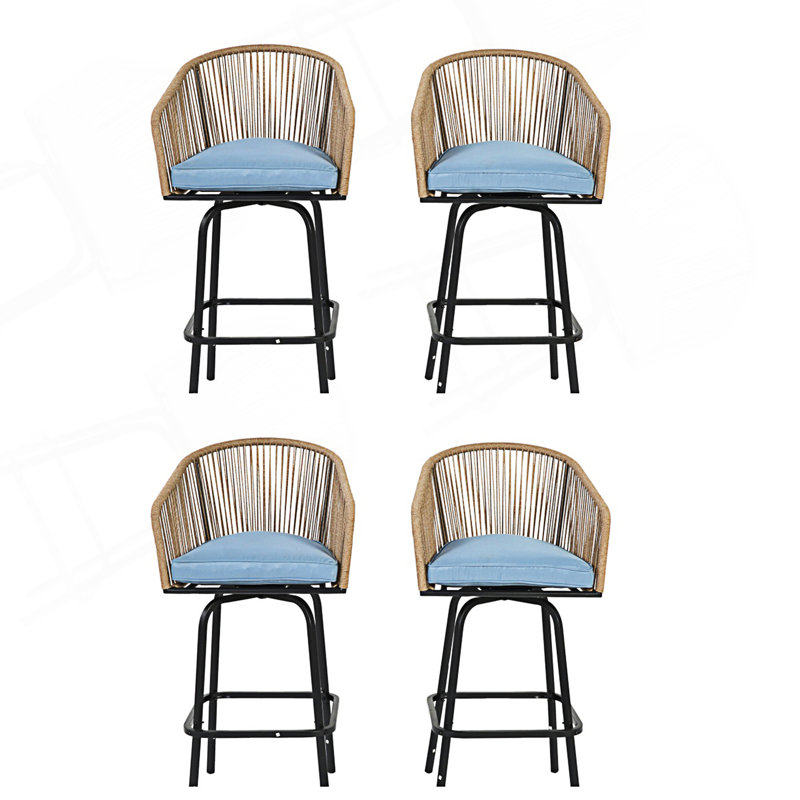 Set Of 2 Outdoor Bar Stools, 2-Piece Patio Bar Stools With Armrests, 4