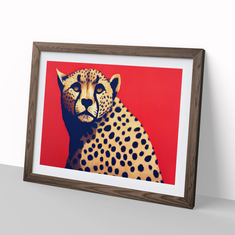 Elegant Cheetah - Single Picture Frame Painting, 25cm H x 34cm W x 2cm D, Walnut 