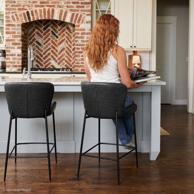 Maven Lane Naomi Stool Faux Leather, Charcoal Seat/Matte Black Frame, Bar Stool (30.9" Seat Height)