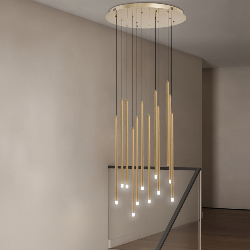 Teylie Long Attic Cluster Pendant Kitchen Island LED Chandelier, Gold, 12