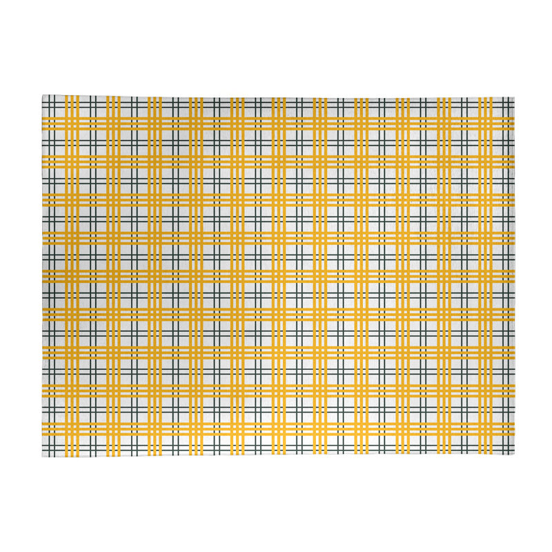 Tapis jaune / blanc à carreaux, Rectangle 8 pi x 10 pi