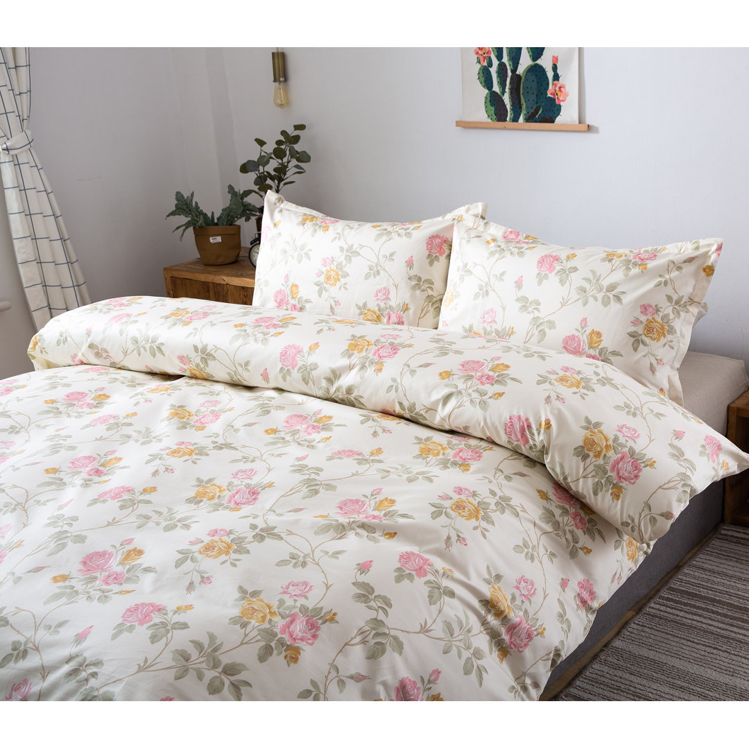  Light Cream/Rose/Green 100% Cotton 3 Piece Duvet Cover Set Sweety Pie Inc 