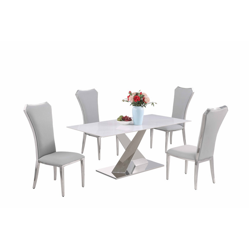 Contemporary White Sintered Stone Dining Table with Steel Base