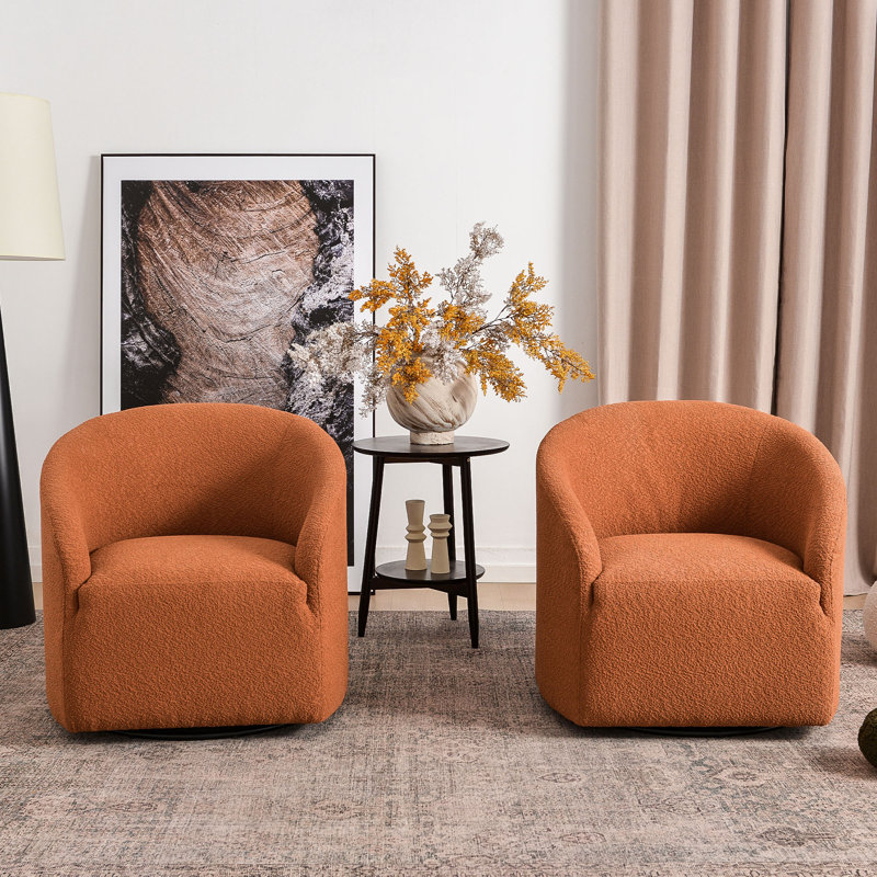 Ensemble de 2 chaises demi-tonneau pivotantes rembourrées sans assemblage Charleene, Caramel