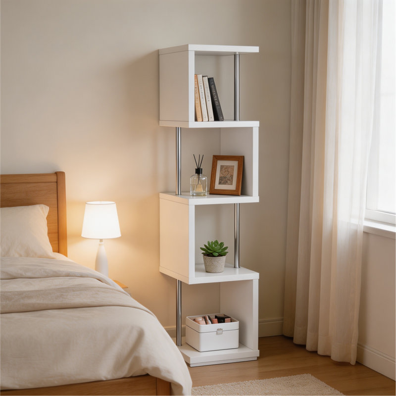 Bibliothèque blanche et chrome à 4 niveaux