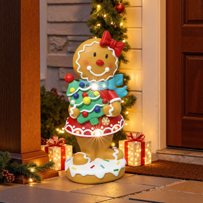Statue de bonhomme en pain d'épices de 61 cm avec lumières DEL pour la décoration de Noël