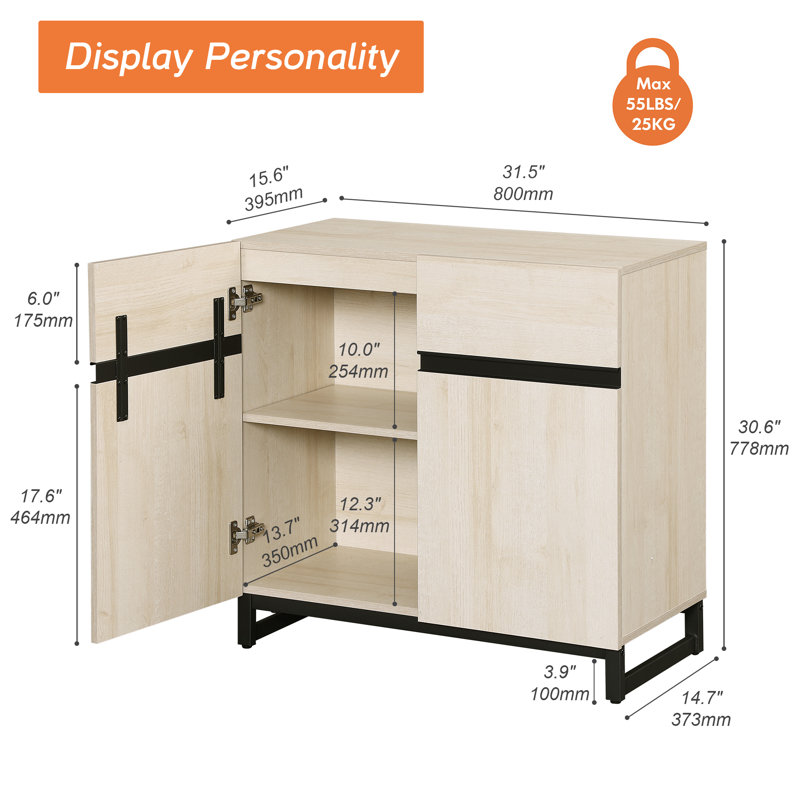 Armoire d'appoint en acier Aadam Gleanarm, Beige