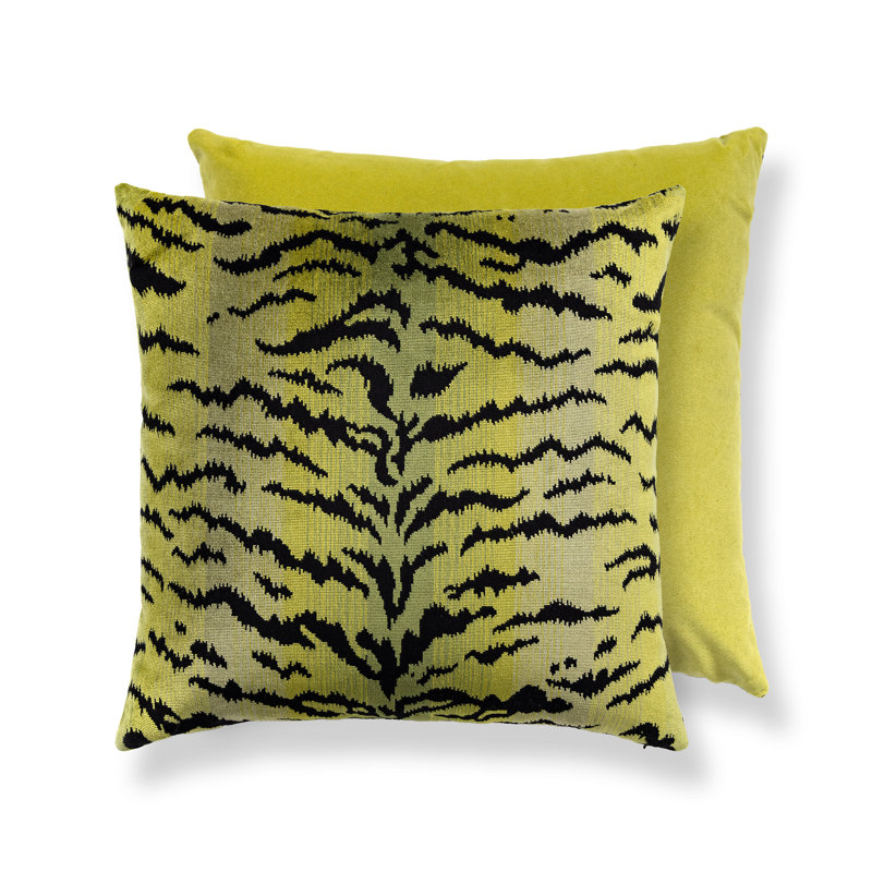 Wild Glamour Silk Pillow Cover & Insert, Green/Black/Chartreuse Animal Print, Square, 22" H x 22" W