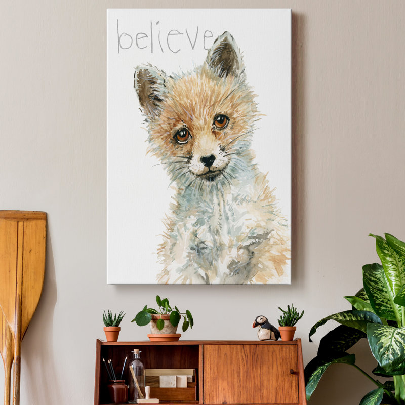 Reproduction d’art graphique sur toile tendue, « Forest fur baby Fox », H 48 po x l 32 po x P 1 po