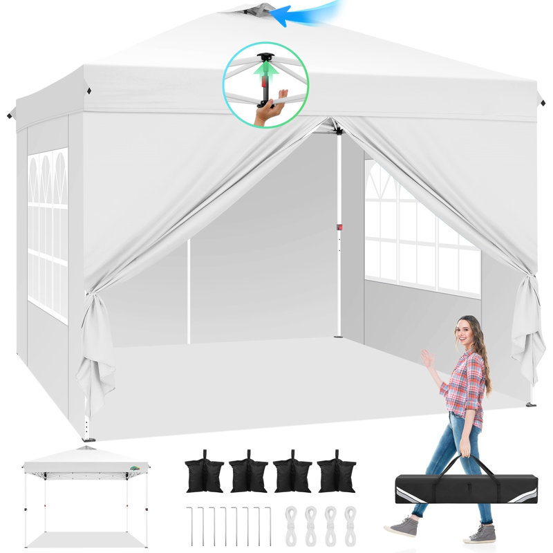 10' x 10' Straight Leg Pop-up Canopy Tent Easy Two Person Setup Instant Outdoor Canopy Folding Shelter with 4 Removable Sidewalls, Air Vent on The Top, 4 Sandbags, Carrying Bag