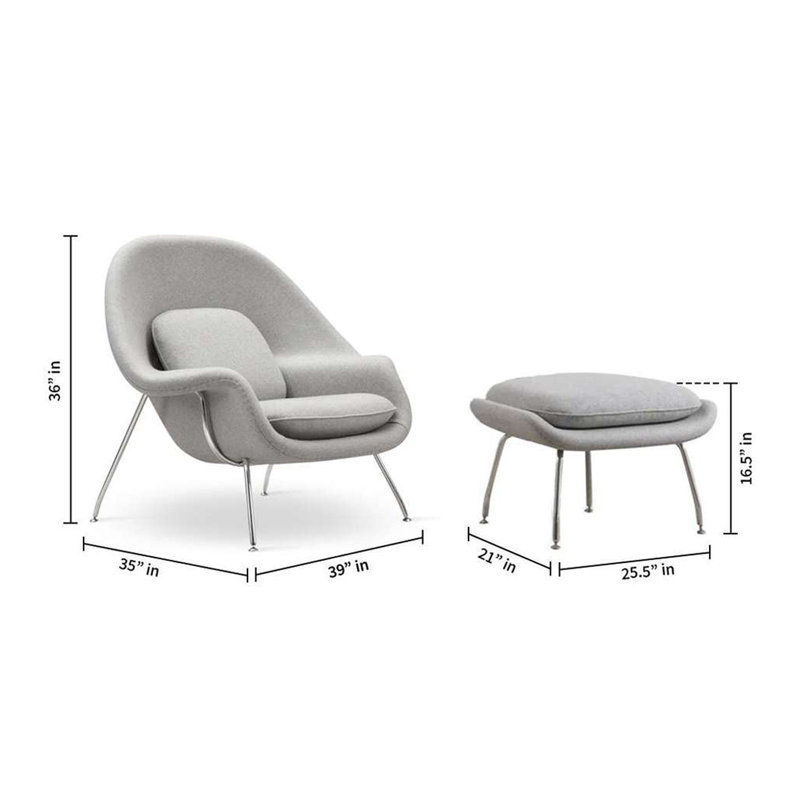 Méridienne et repose-pieds Haven, Polyester gris clair / laine cachemire