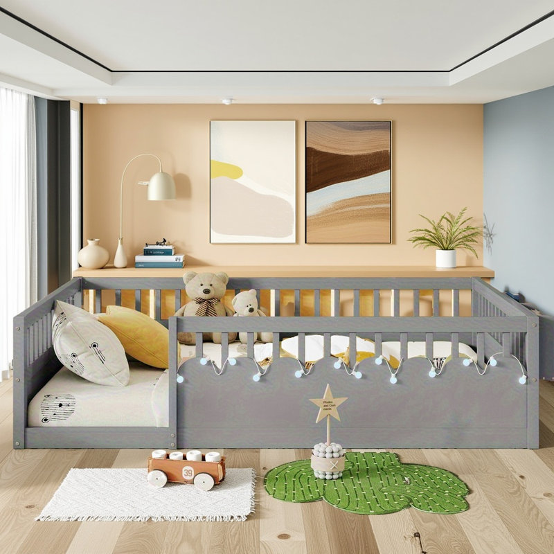 Lit double gris pour enfants Montessori, Gris