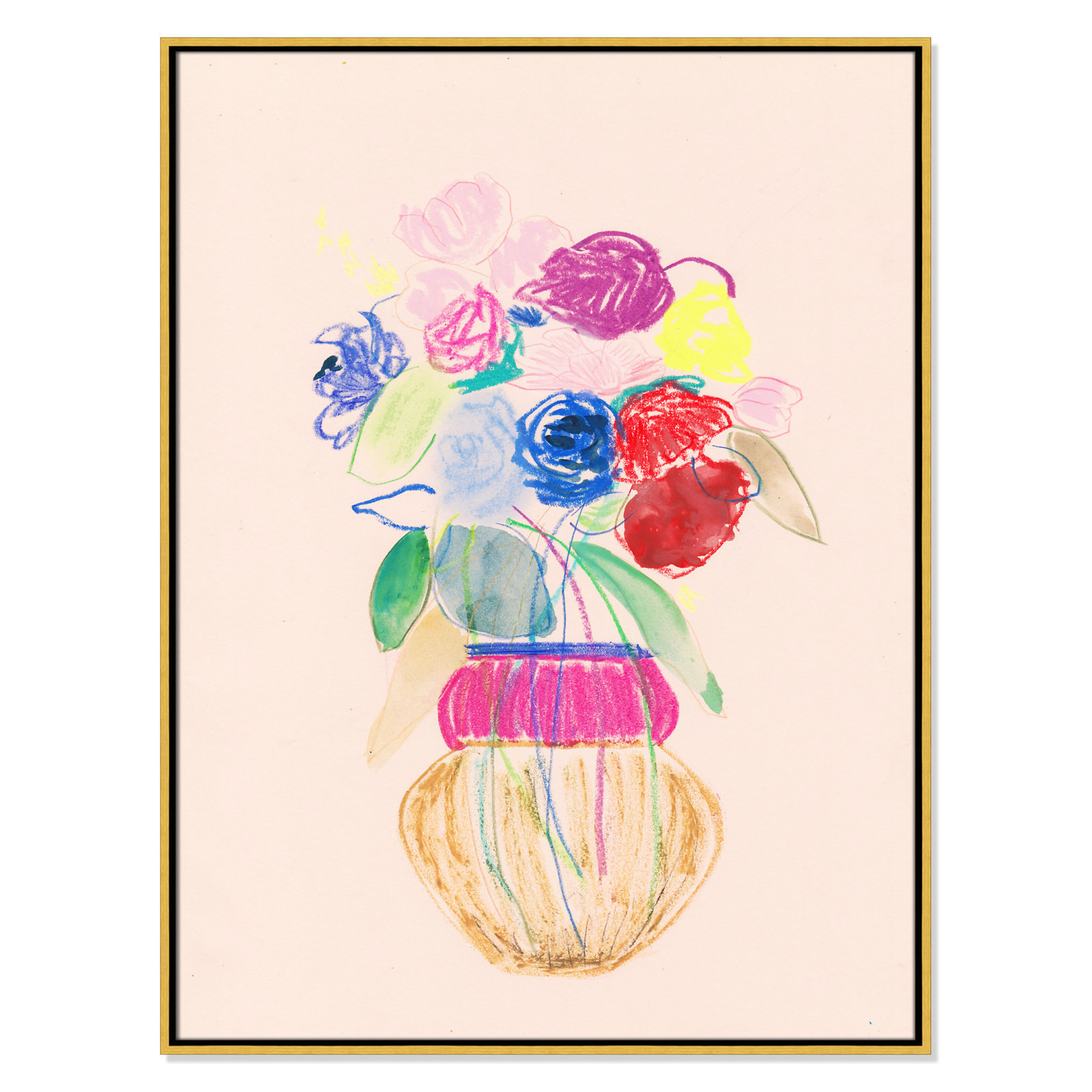 Simple Floral II Print by Bea Dina, No Mat, 41.5" H x 31.5" W x 2" D, Gold Floater Framed Canvas