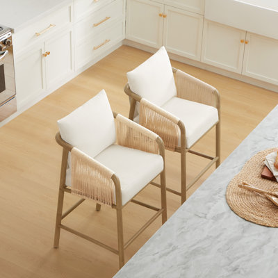 Modern Wood & Rope-Woven Counter Stool