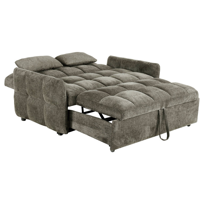 Tufted Sofa, Pull-Out Sleeper Sofa Bed, Dark Gray Chenille