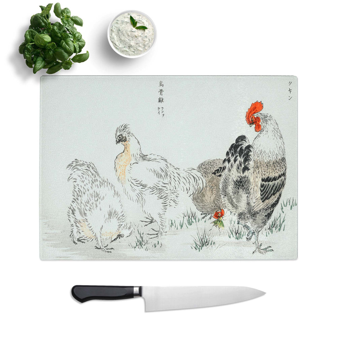 Tempered Glass Cock and Hens Chopping Board