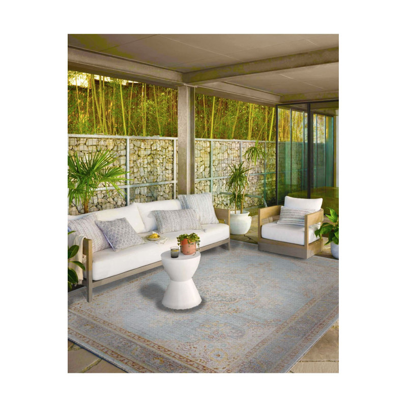 Tapis décoratif bleu à motif traditionnel lavable à la machine, Sous-tapis carré 3 pi 3 po inclus