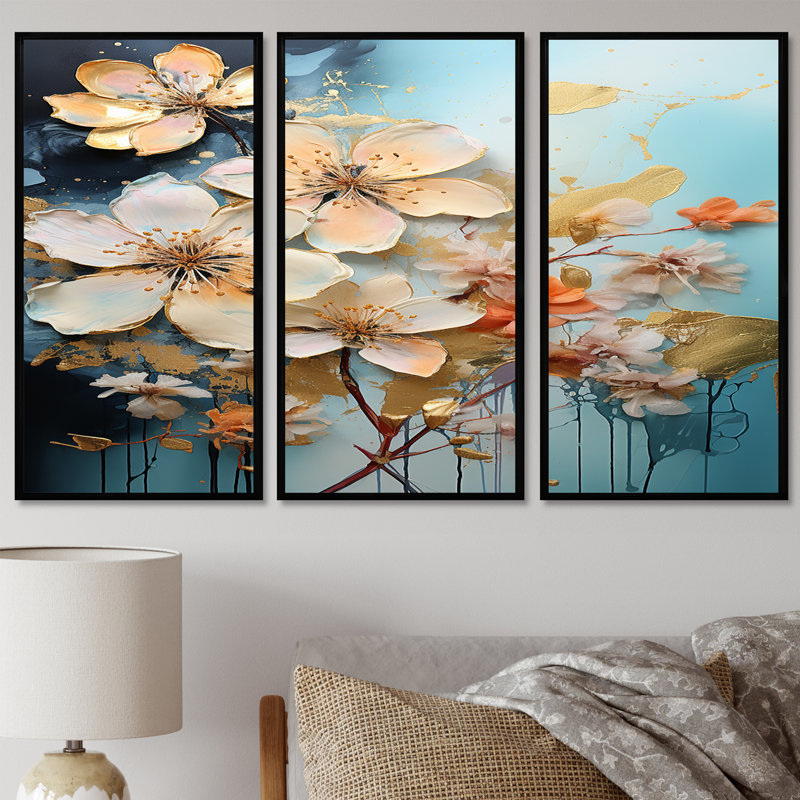 «White Plumeria Flower Vintage Blue» - ensemble de reproduction d'art mural Plumeria, H 40 po x l 60 po