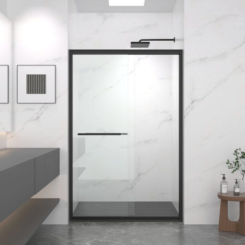 Aluminum Frame Double Sliding Shower Door,Bypass Bathroom Sliding Door With Premium 5/16" (8Mm) Clear Tempered Glass, Hardware Sliding Glass Shower Enclosure,Finished