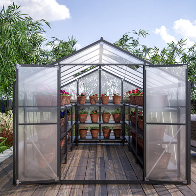 Serre robuste avec deux fenêtres de ventilation et une base stable avec portes doubles l 103,45 po pour l'entretien du jardin