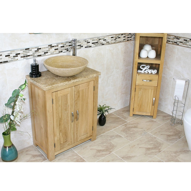 Silverside 650 mm Freestanding Single Vanity with Vessel Stone Basin