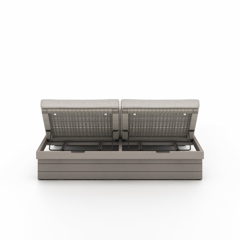 Chaise longue longue inclinable en teck de 78,75 po avec coussins, Gris pierre, Gris patiné