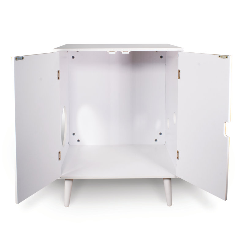 White Modern Cat Litter Hide-Away Cabinet with Circular Opening