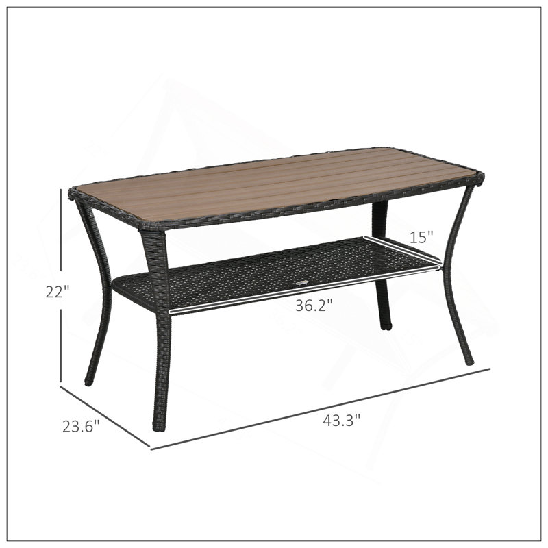 Table basse en rotin PE avec tablette de rangement Outsunny