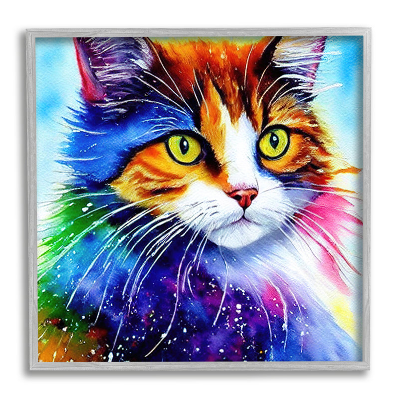 «Bold Rainbow Cat Face», impression, H 24 po x l 24 po x P 1,5 po, Estampe numérique Farmhouse