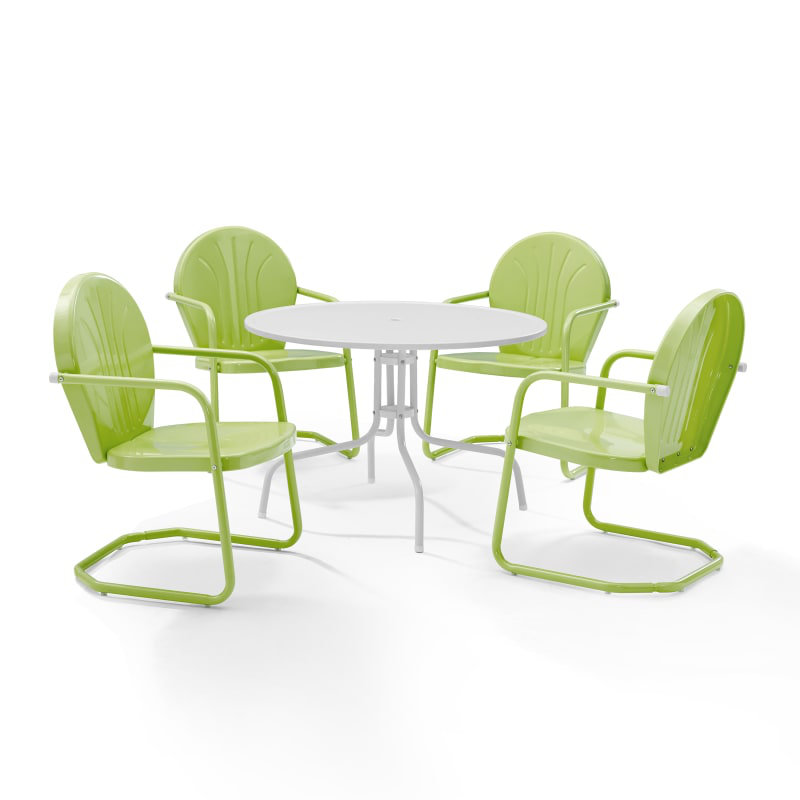 Burley Round 4 - Person 39" Long Powder Coated Steel Dining Set, Key Lime Gloss