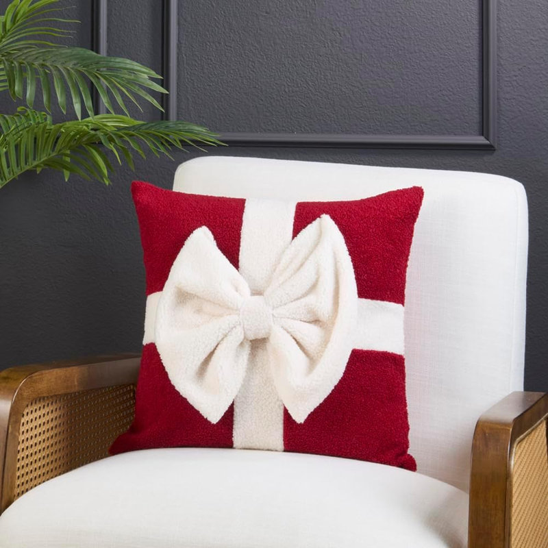 Housse de coussin Christmas Bow, taie décorative rouge Sherpa, Red