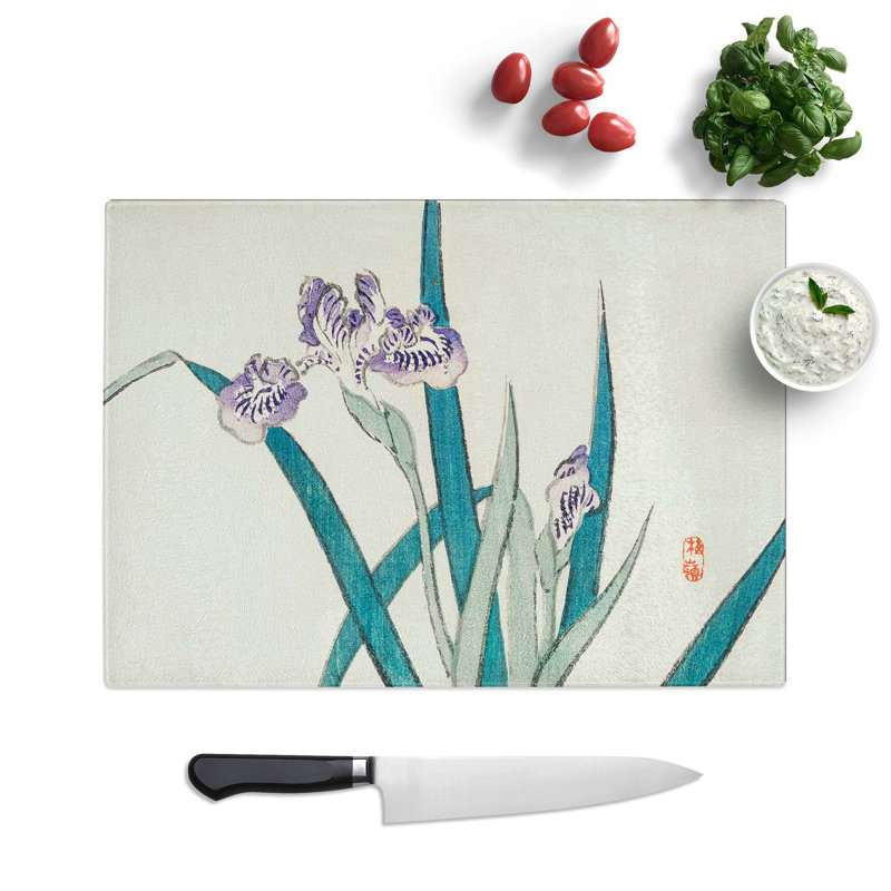 Tempered Glass Irises by Kono Bairei Chopping Board, 39 cm W x 28.5 cm L