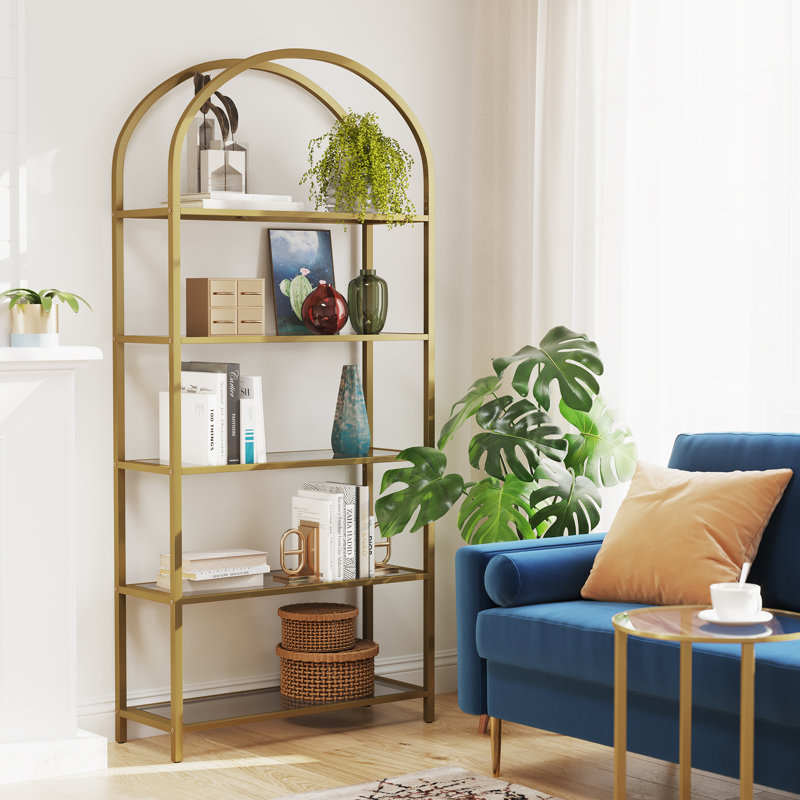 Barbera 183.5cm H x 83cm W Steel Etagere Bookcase, Gold