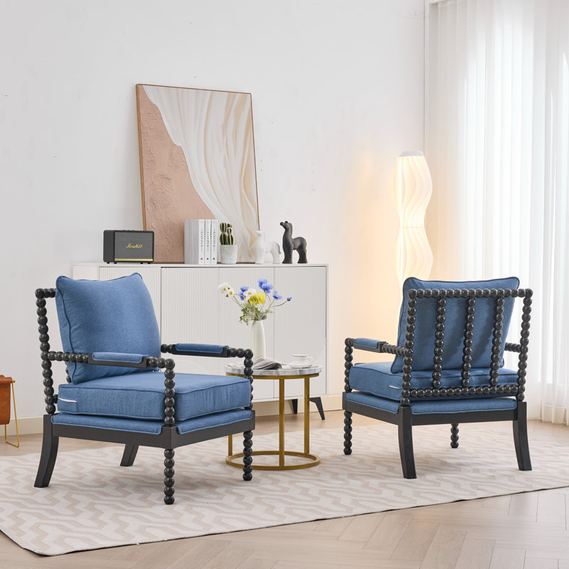 Chaise d'appoint avec cadre en bois tourné et solide, Marine