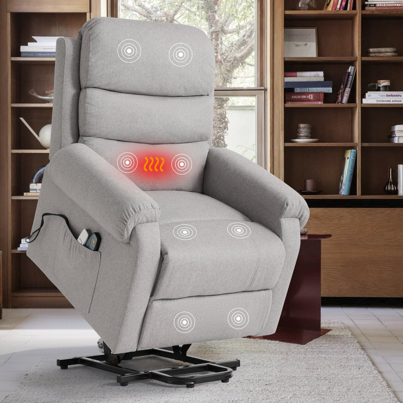 Upholstered Heated Massage Chair, Light Gray Polyester Blend